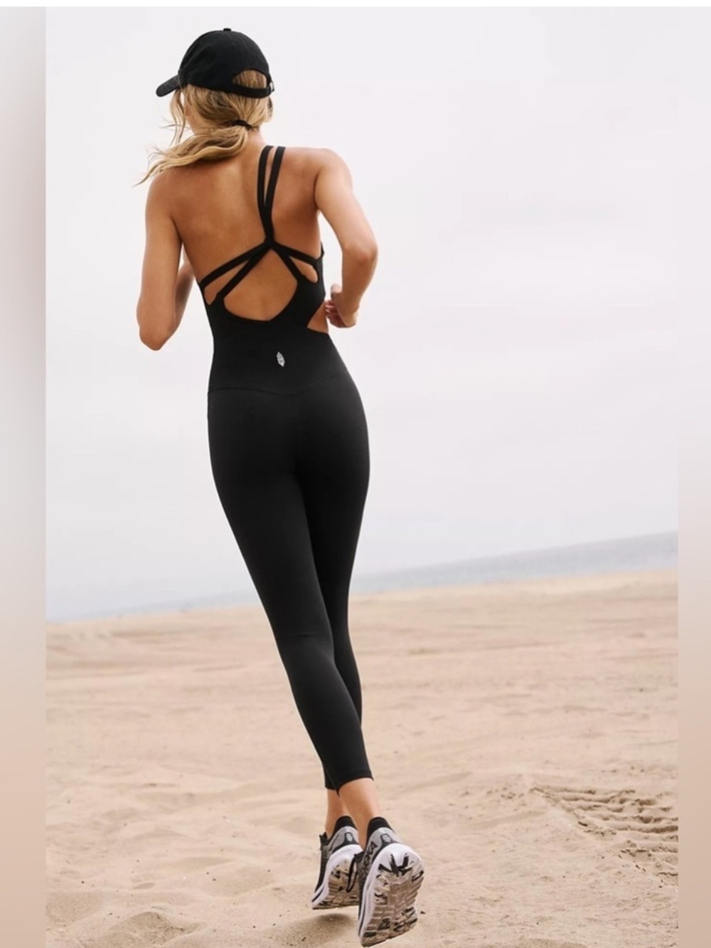 Free People Movement Transcend Limits Onesie Jumpsuit Black One Shoulder Cutout - Picture 2 of 14
